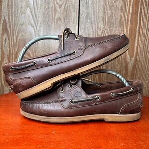 Timberland Men Comfort Brown Leather Boat Shoes Driving Moccasins Sze 10 Slip On
